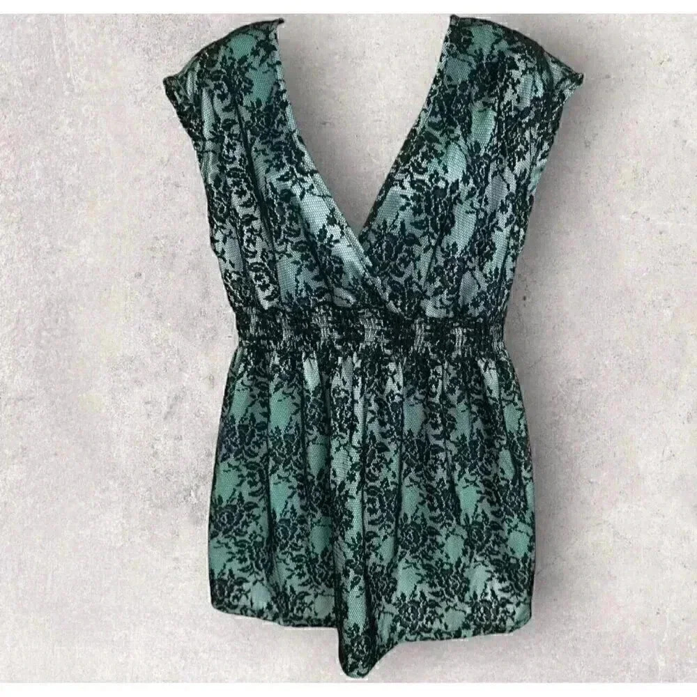 Planet Motherhood Women’s Light Teal Blouse Empire Waist A-line, Sz L